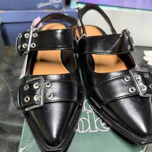 New Wild Fable Black Buckle Pointed Toe Slingback Flats Size 7.5